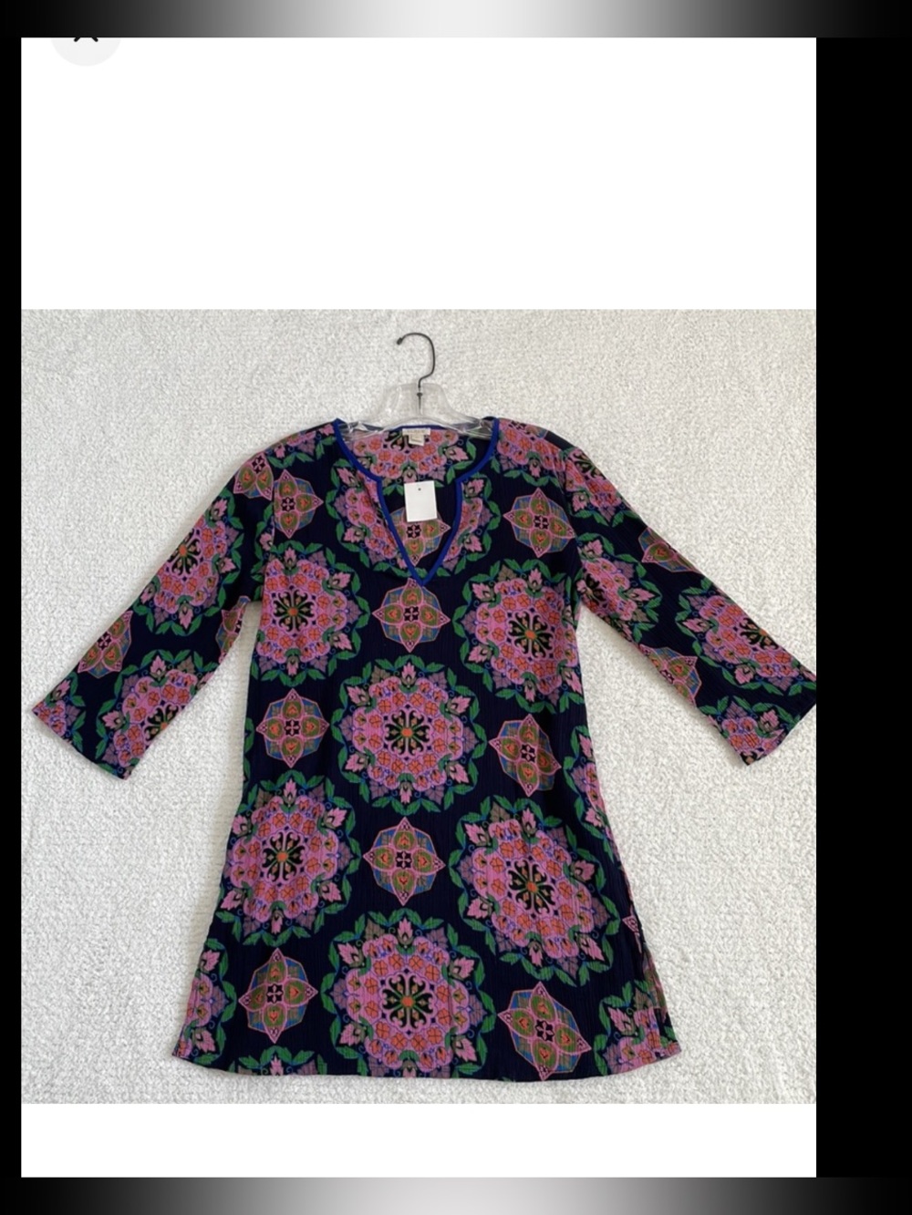 J CREW 100% COTTON, V NECK, 3/4 SLEEVE DRESS-MULTI COLOR
